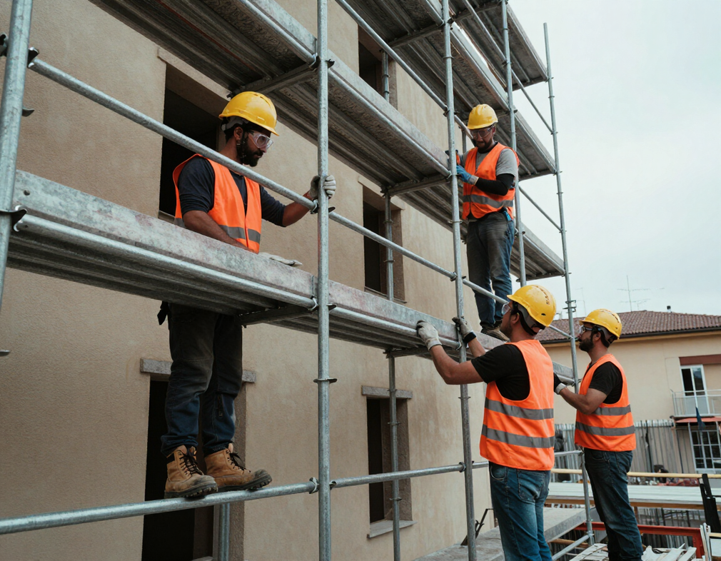 Montaggio ponteggi su edificio residenziale