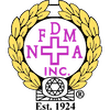 Logo for FDMA, Inc. featuring a cross inside a circle, framed by a gold laurel wreath, with