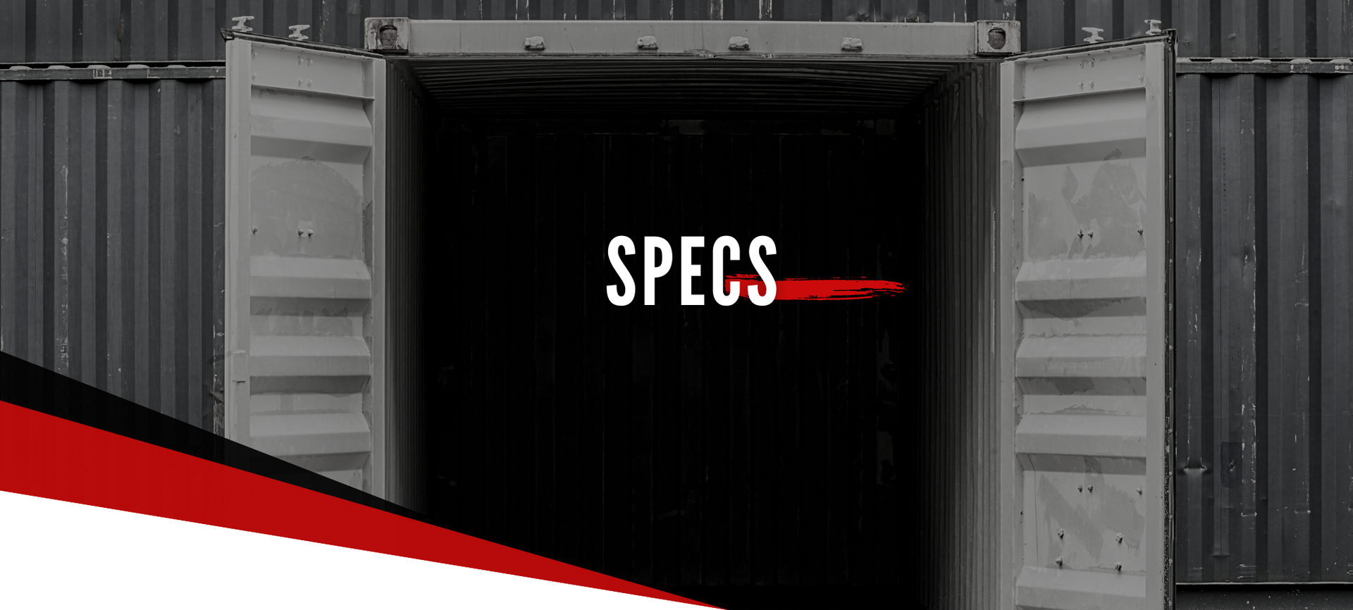 An open dark-grey shipping container with the word 