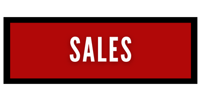 A red rectangular button with a thick black border and the word