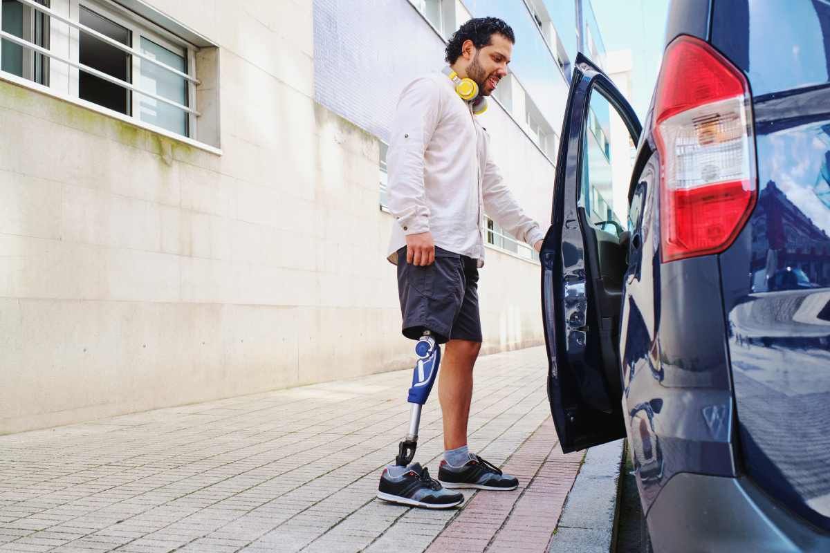 A person with a prosthetic device traveling near Lawrenceburg, Indiana (IN)