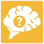 White brain with a question mark on a yellow background.