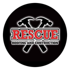 RESCUE Roofing and Construction logo with crossed hammers on a black circle background