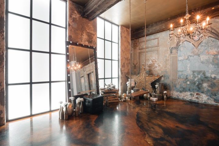 There is a large mirror in the middle of the room.