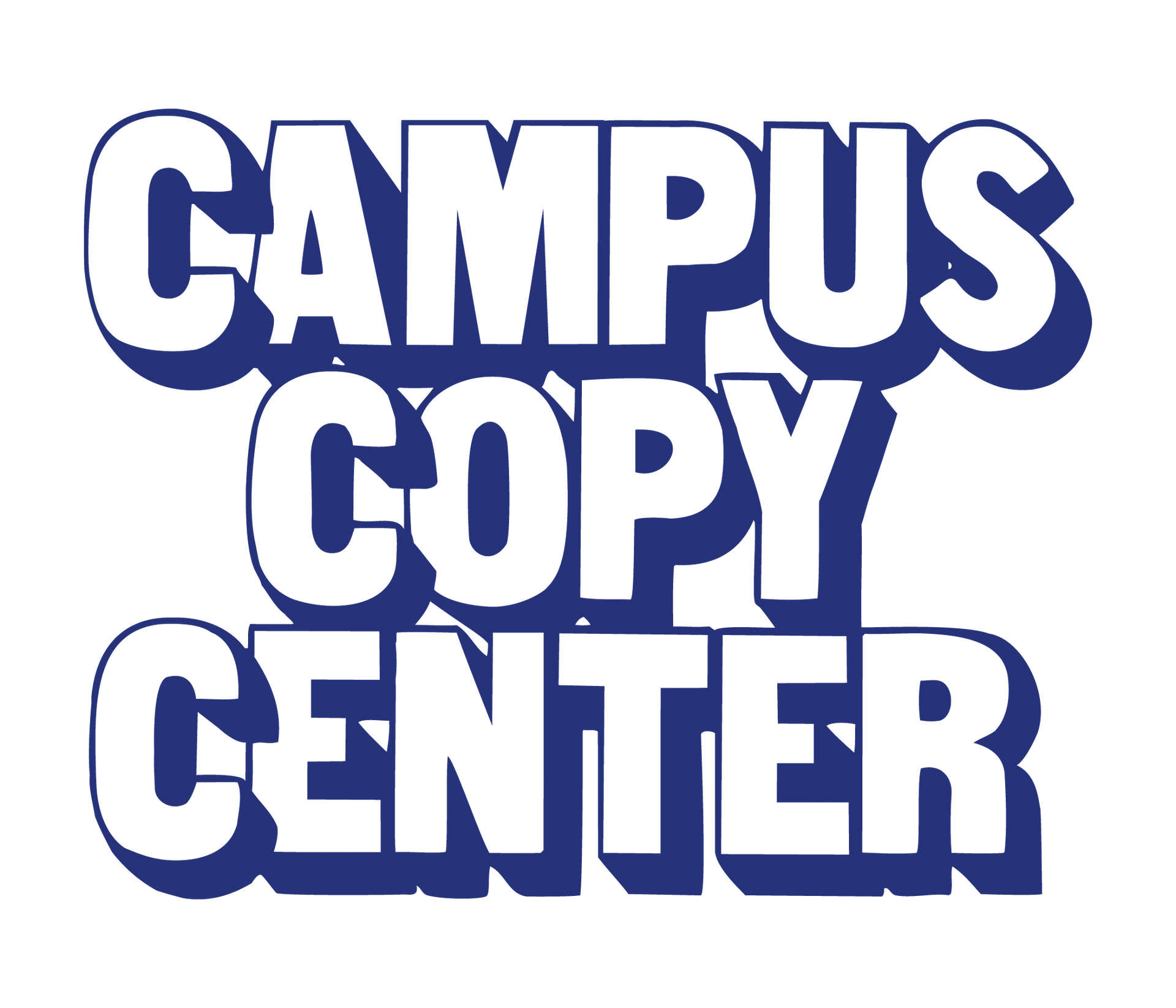Blue and white Campus Copy Center logo with stacked bold lettering