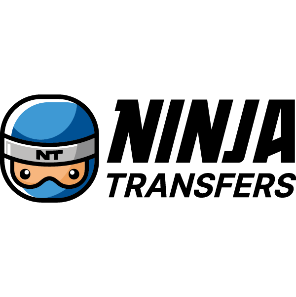 Ninja Transfers logo with a blue ninja head and bold black text on white background