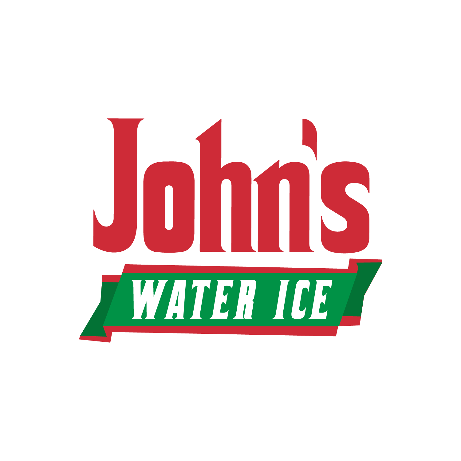 John's Water Ice logo in red and green on a white background