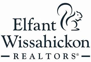 Elfant Wissahickon Realtors logo with black squirrel illustration and serif text on white background