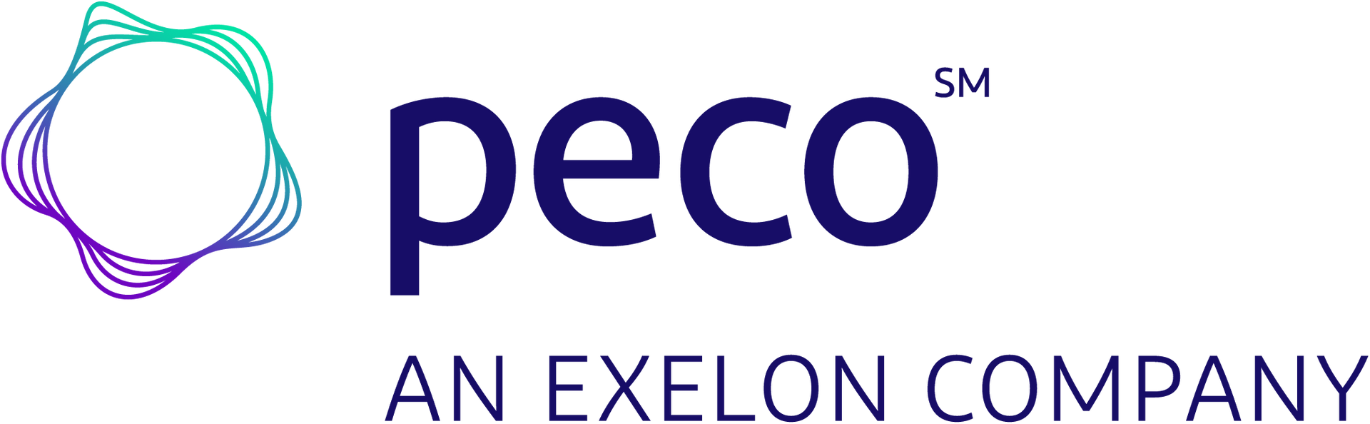 PECO logo with colorful circular lines and “AN EXELON COMPANY” text on white background