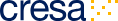 Cresa logo in dark blue with a small gold square mosaic mark on a white background