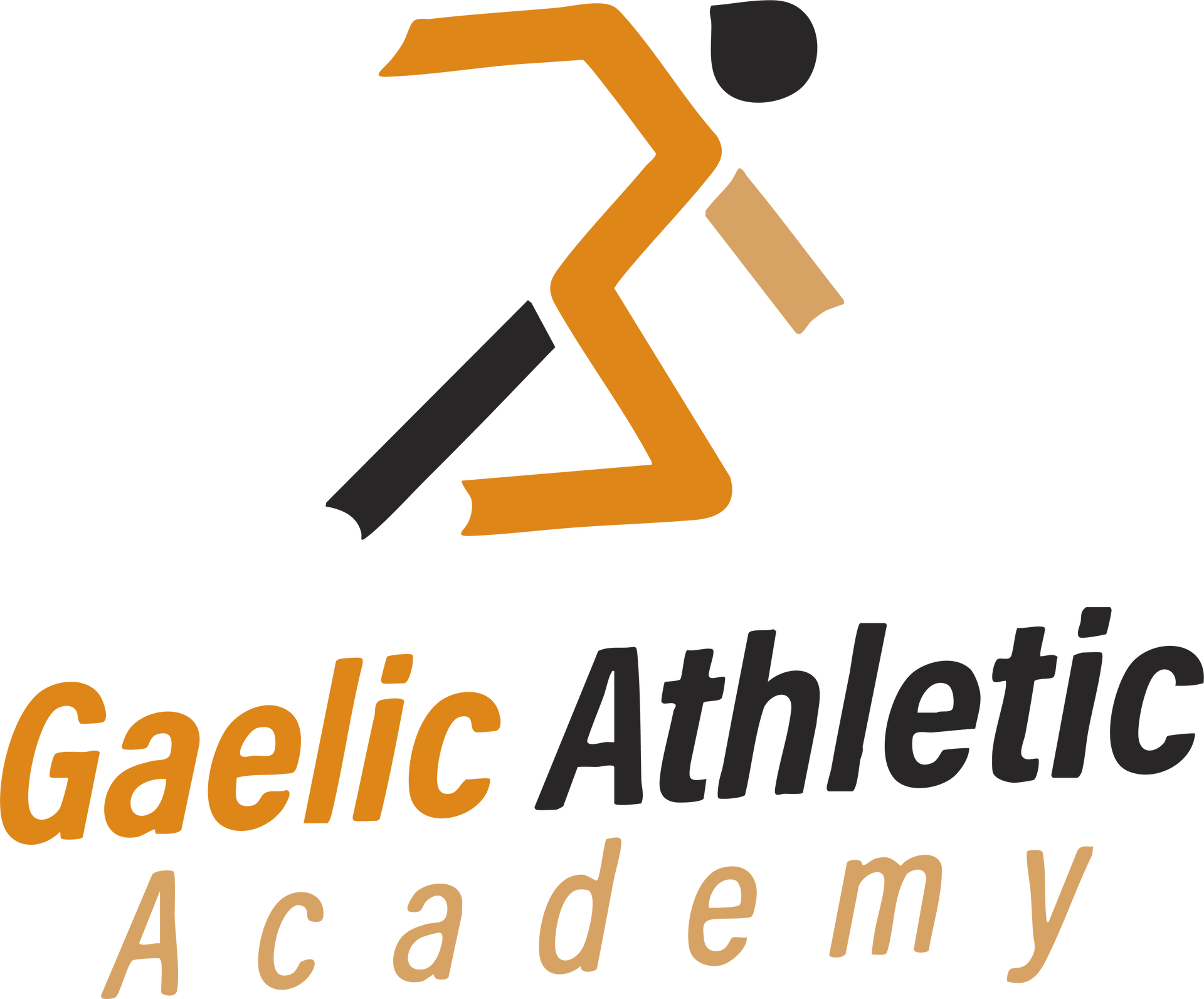 A logo for gaelic athletic academy with a person running
