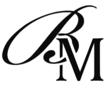 Stylized black BM logo with ornate overlapping letters on a white background