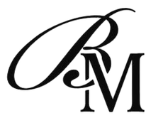 Stylized black BM monogram logo with elegant overlapping letters on a white background