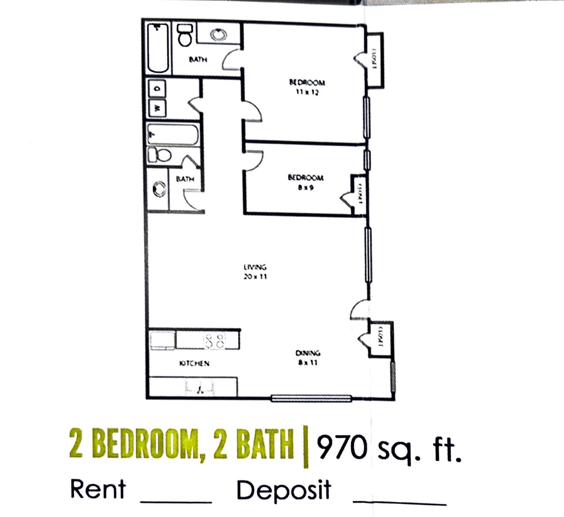 2 bed 2 bath floorplan | 970 sq. ft