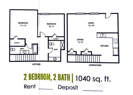 2 bed 2 bath floorplan | 1040 sq. ft