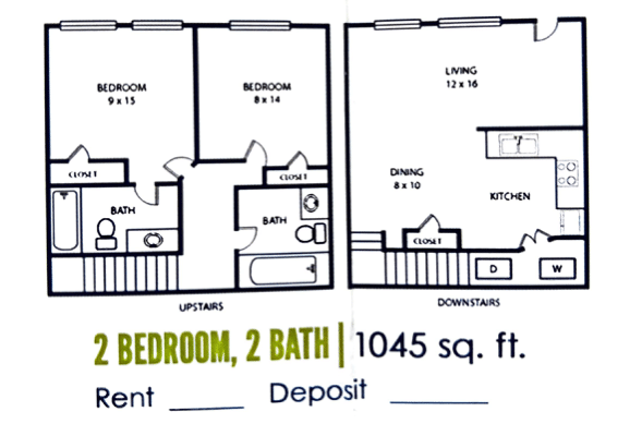 2 bed 2 bath floorplan | 1045 sq. ft