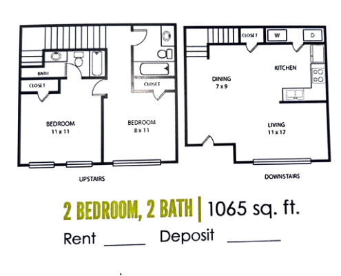 2 bed 2 bath floorplan | 1065 sq. ft