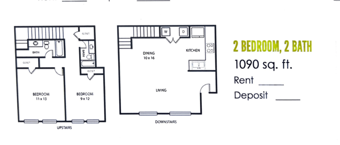 2 bed 2 bath floorplan | 1090 sq. ft