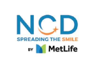 NCD logo: Blue letters NCD with an orange arc and star,