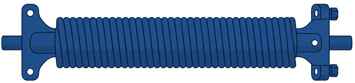 Blue coiled spring shock absorber with mounting brackets and eyeletsb