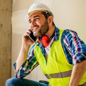 An electrician on the phone calling Solution Web Designs for a Free Consultation