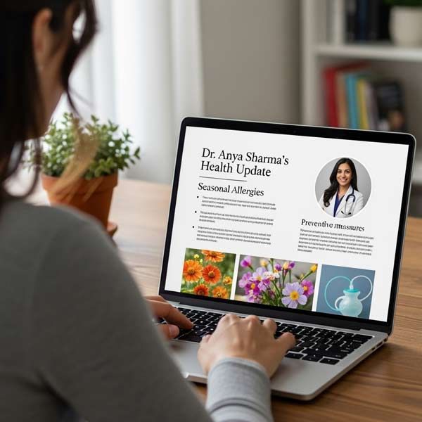 Person using a laptop reading email newsletter