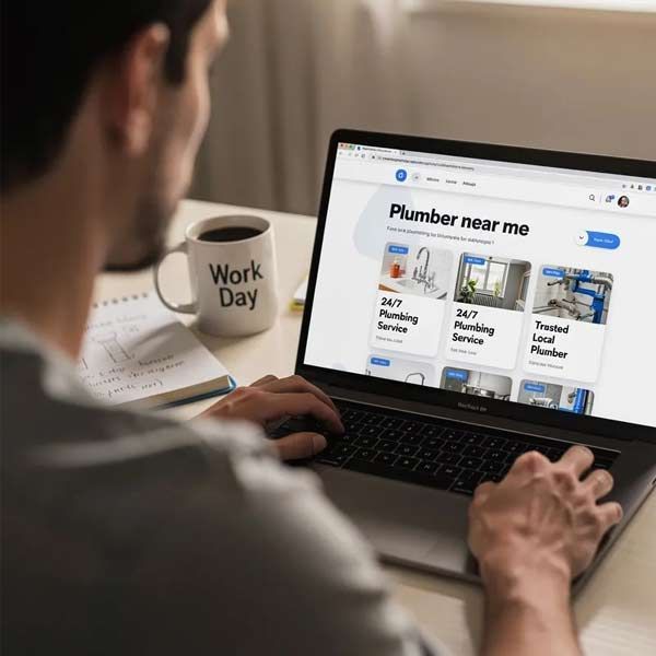 A man doing a local SEO search for a Plumber