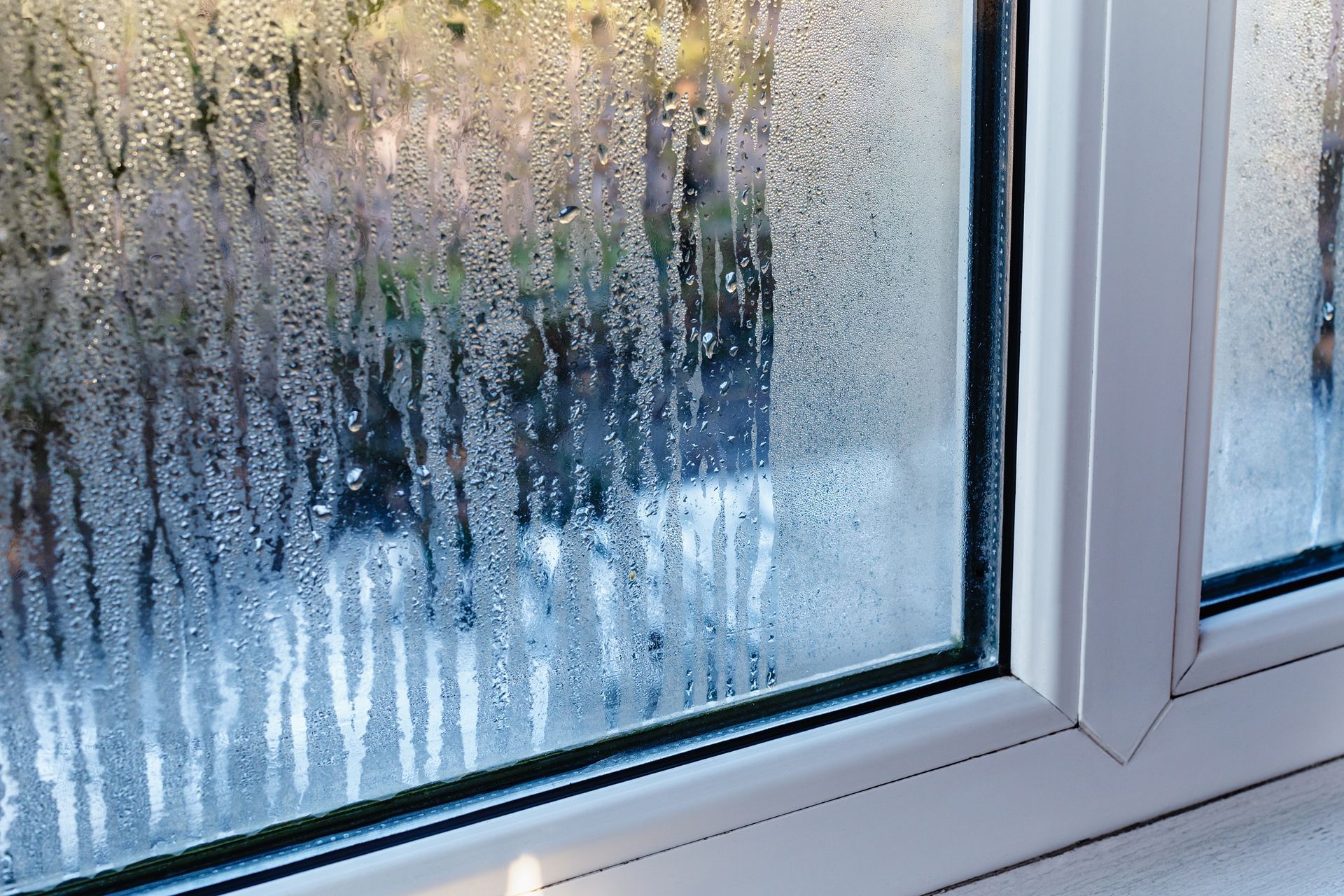 A window with a lot of humidity on it.
