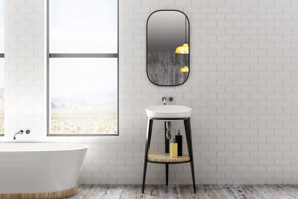 Modern Bathroom With White Brick Walls — Atherton Decor Centre In Yungaburra, QLD