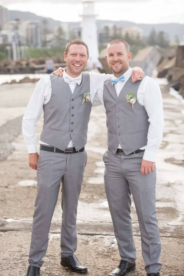 Two Young Man Wearing Elegant Suit — Bonanno's Menswear in Fairy Meadow, NSW