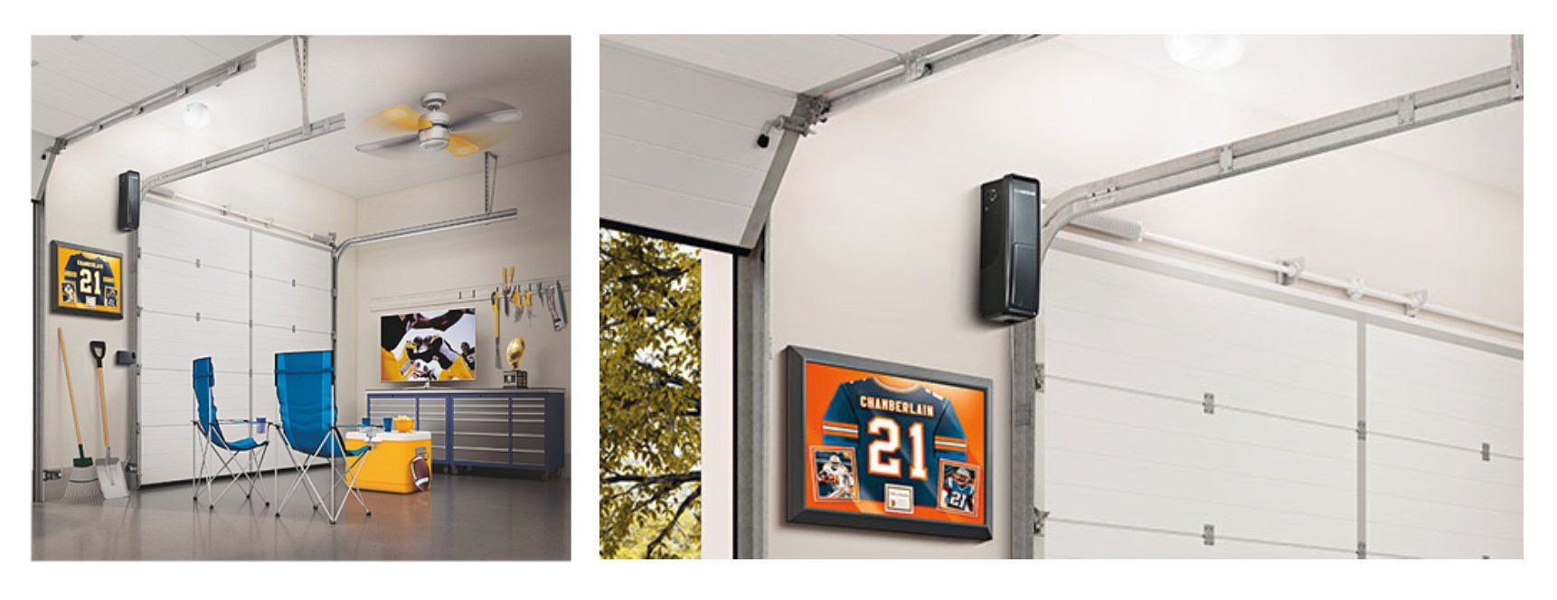 Smart garage door opener with wall-mounted motor installed by Tri-Lakes Garage Doors, perfect for automated home systems.