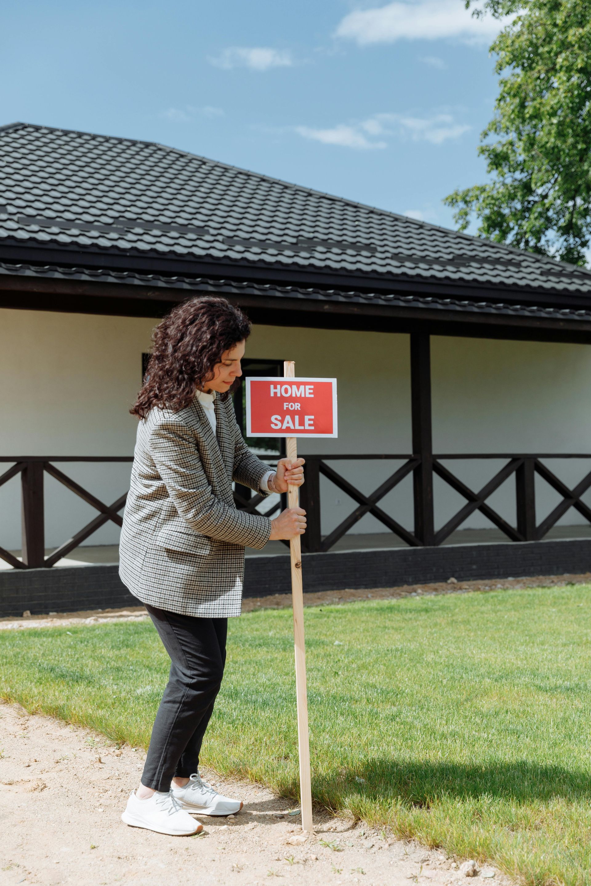 Woman placing a red 