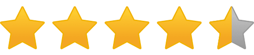 Five gold stars rating, the last star is half shaded.