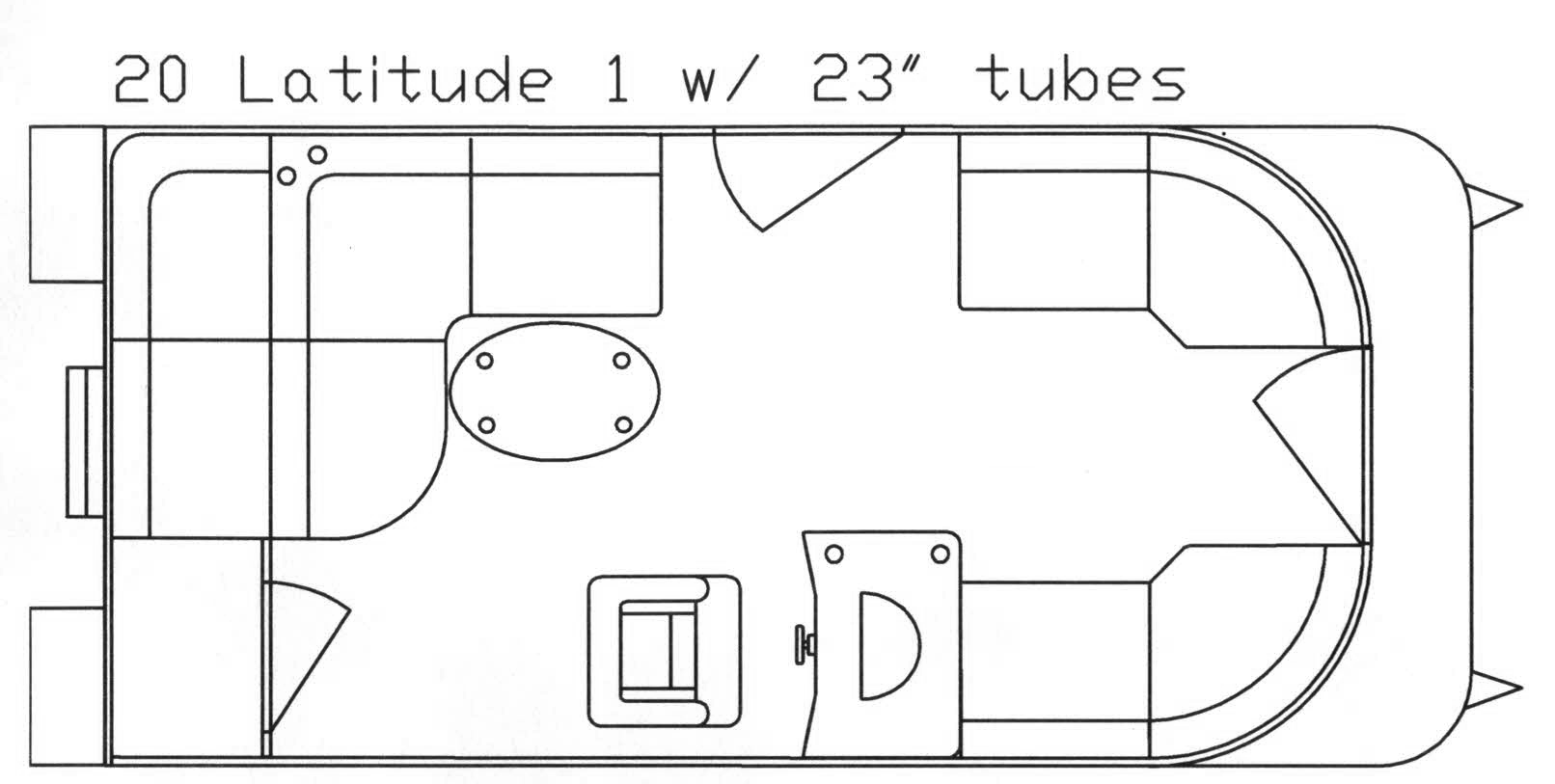 Top-down view of a 20 Latitude 1 pontoon boat with 23