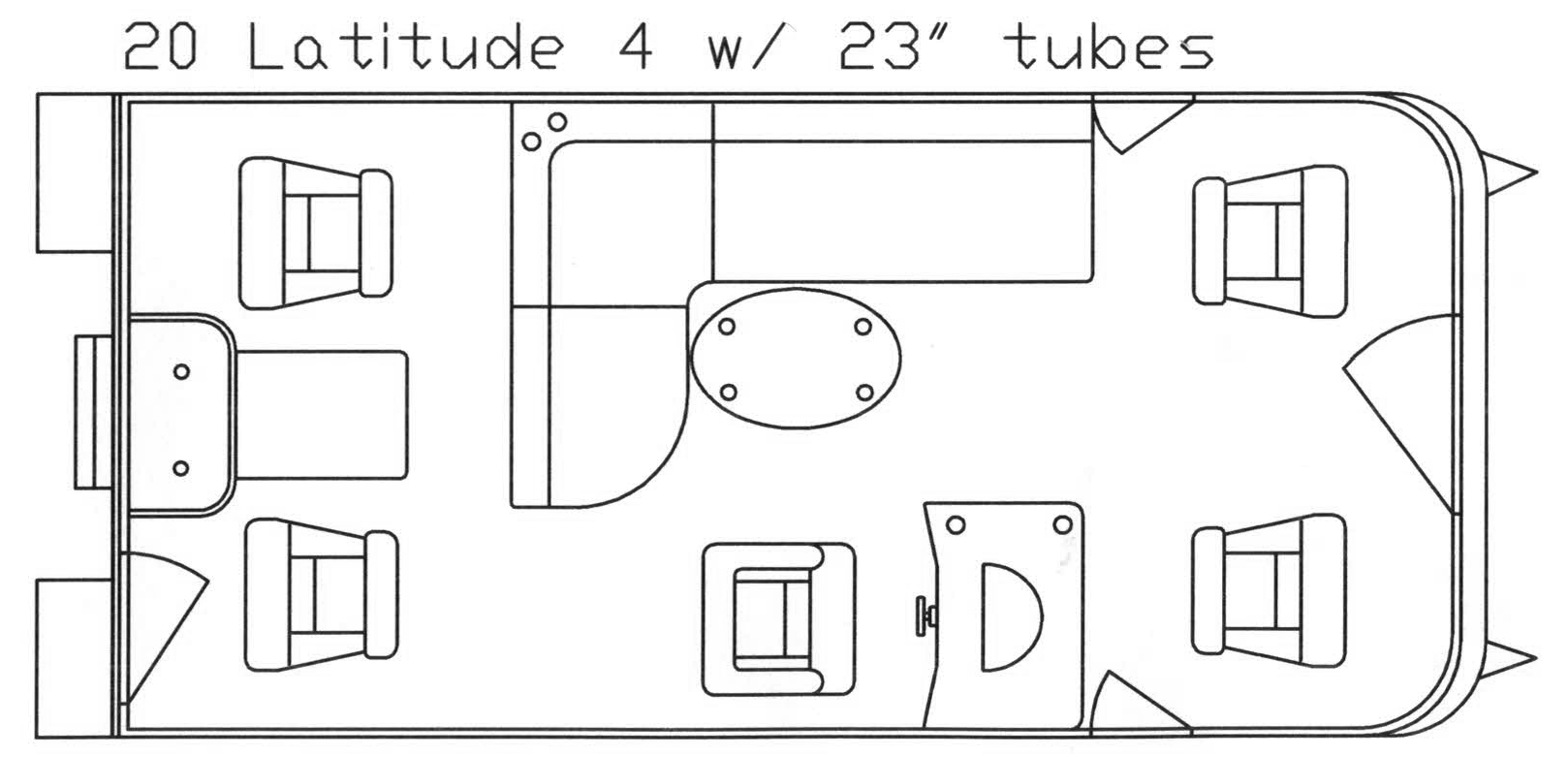 Floor plan of a boat interior, showing seating, table, and other furnishings.