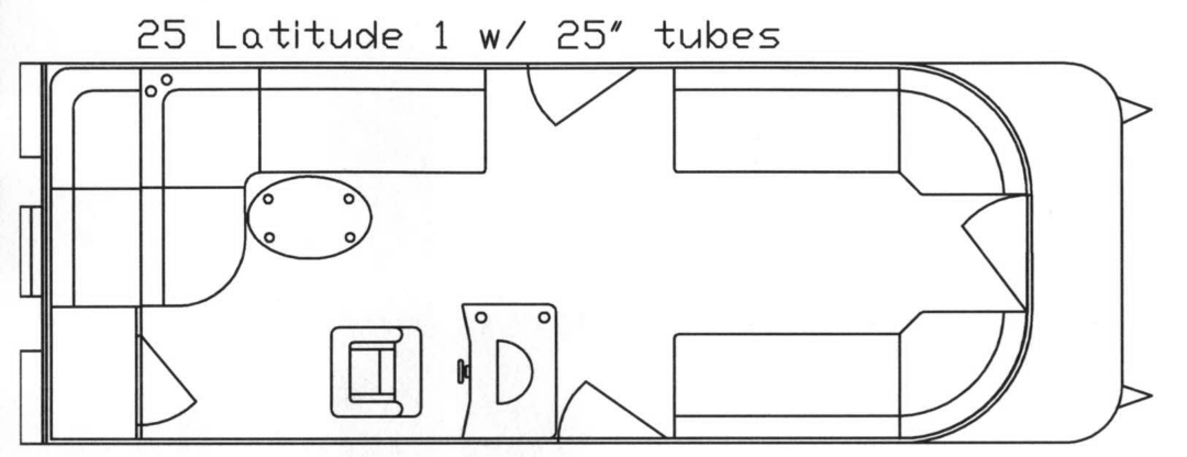 Top-down floor plan of a small camper, labeled 