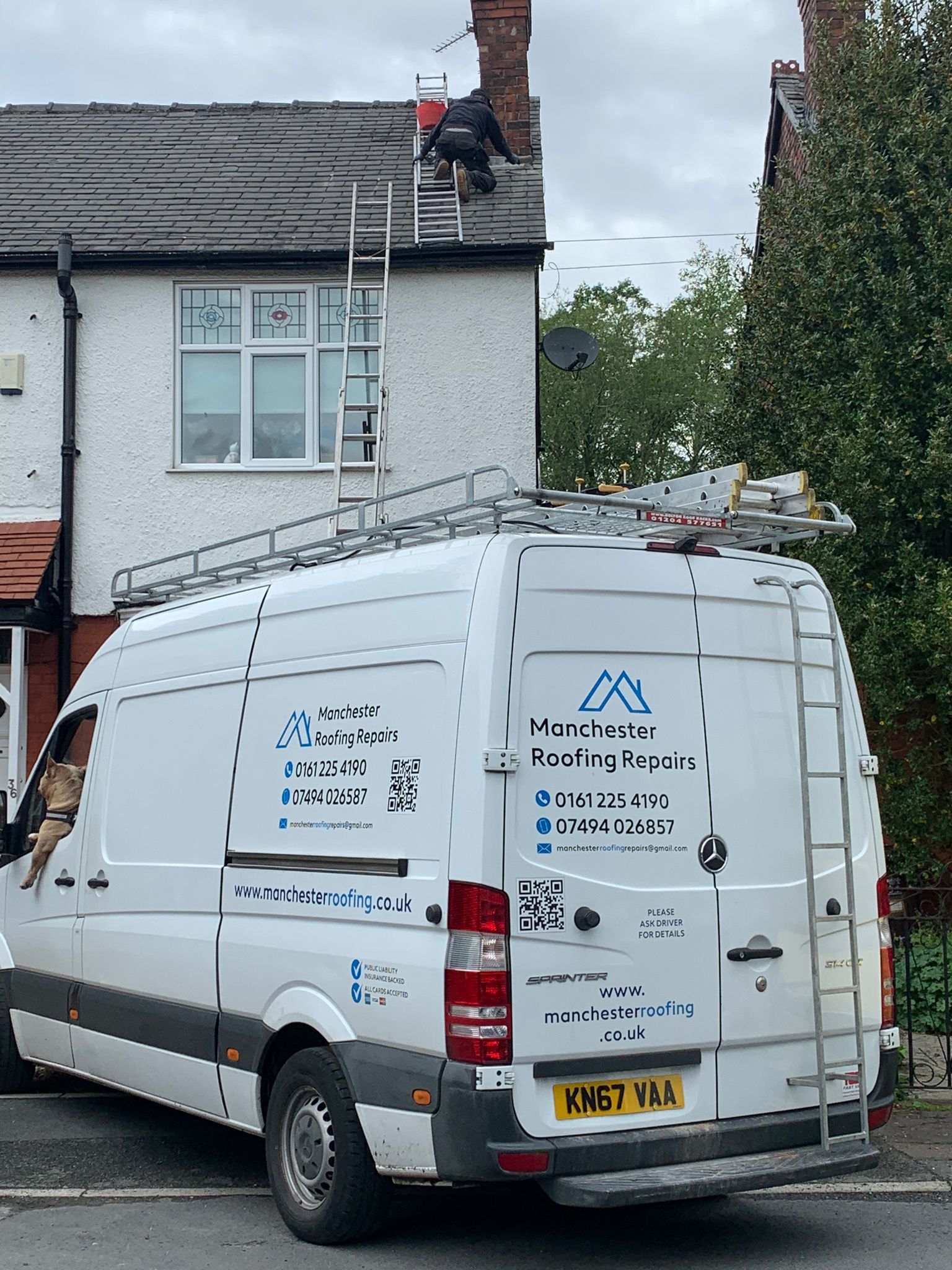 a picture of a roof being repaired by Roofers Manchester