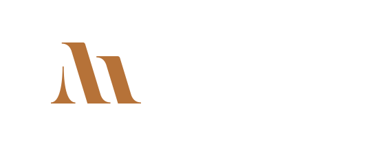 Logo en forme de lettre « M » stylisée beige sur fond blanc.