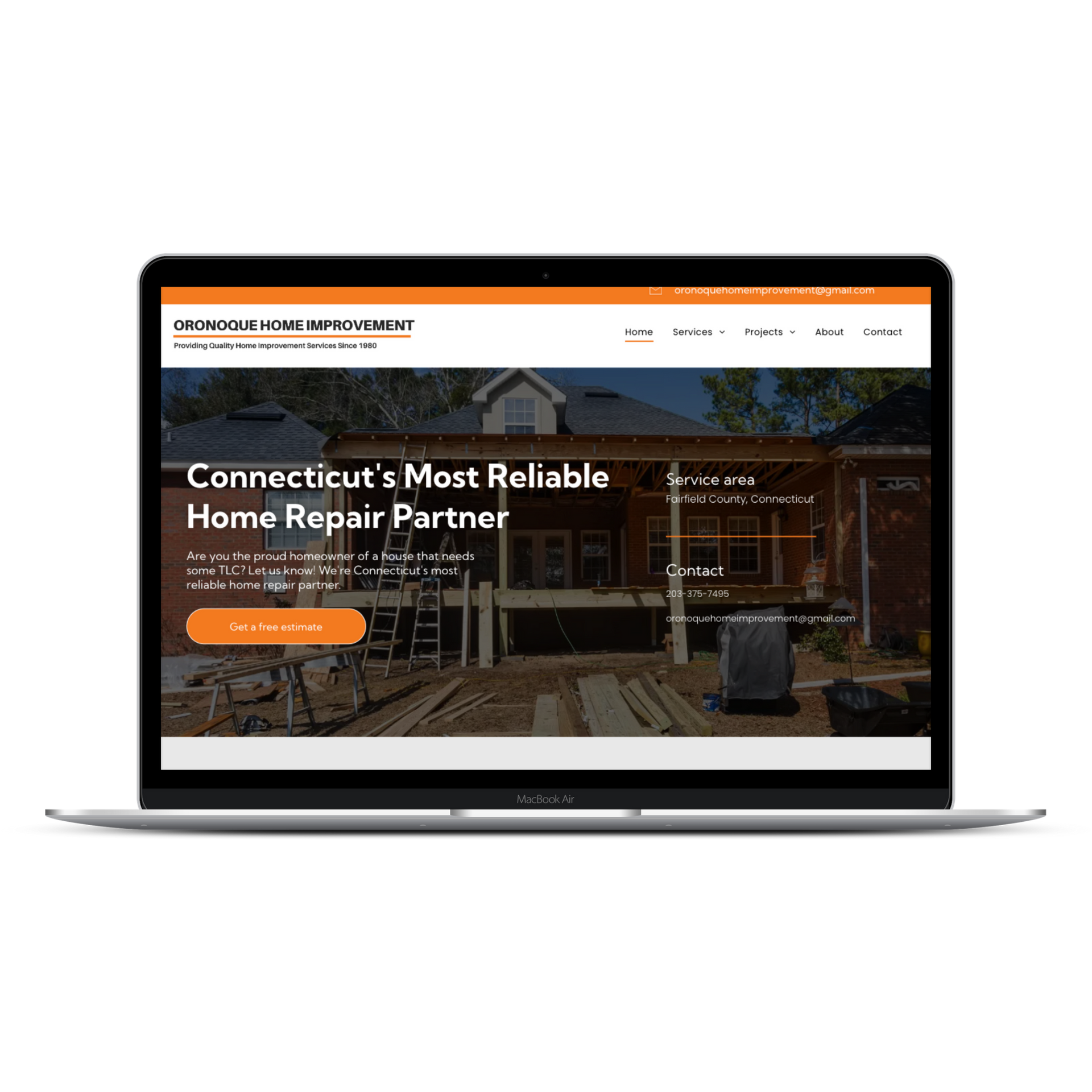 Laptop displaying a website for 