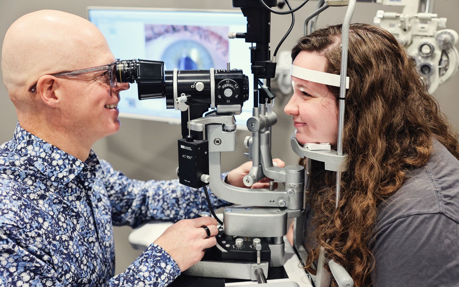 Dr. Lyons performing an eye exam