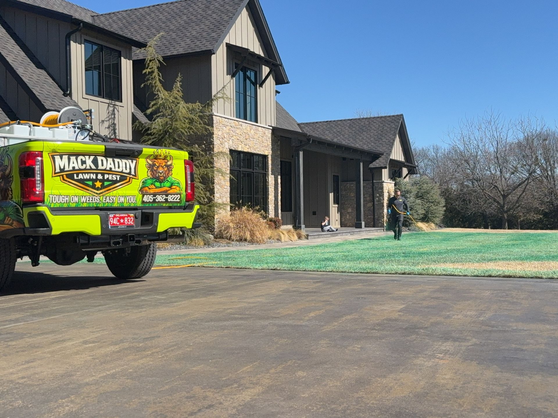 A lime green truck with 