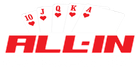 A red logo featuring a Royal Flush of hearts and the text "ALL-IN" in bold red capital letters.