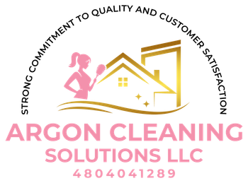 Argon Cleaning Solutions LLC logo with pink and gold house icon, cleaning figure, and phone number 480-404-1289