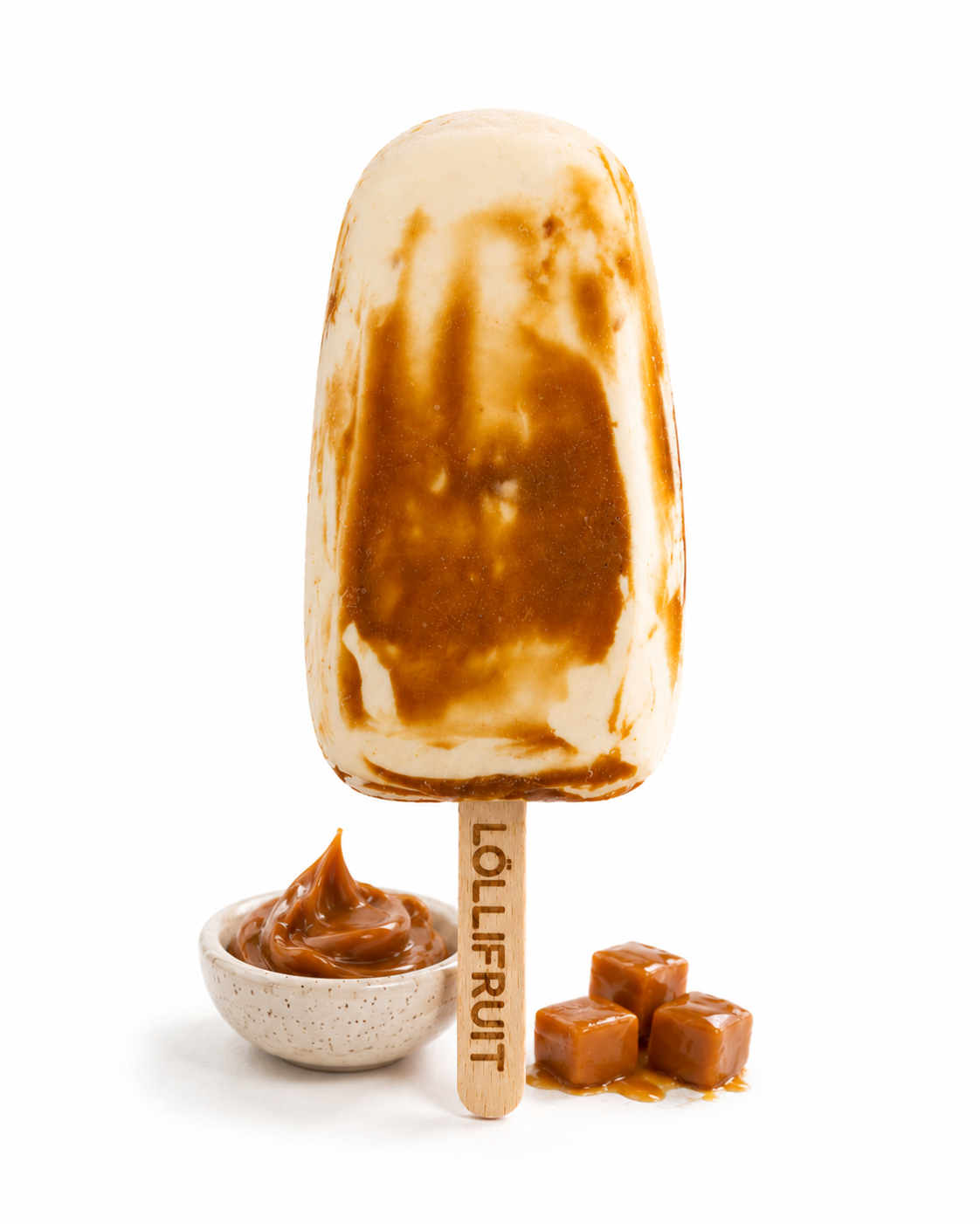 A lollifruit ice cream bar on a pink background