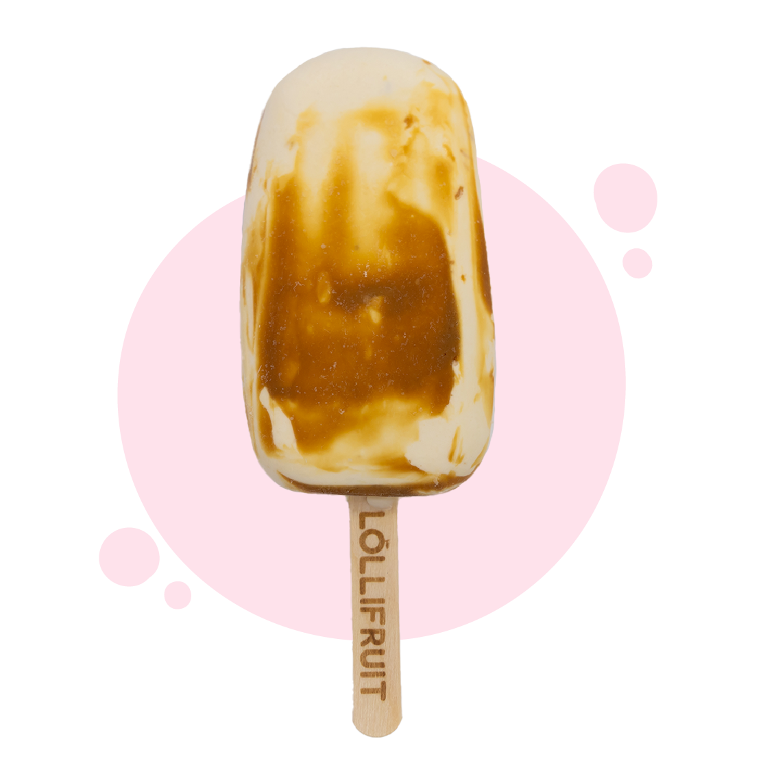 A lollifruit ice cream bar on a pink background