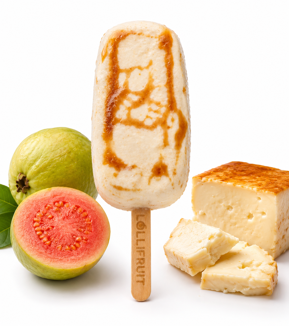 A lollifruit ice cream bar with caramel sauce on it