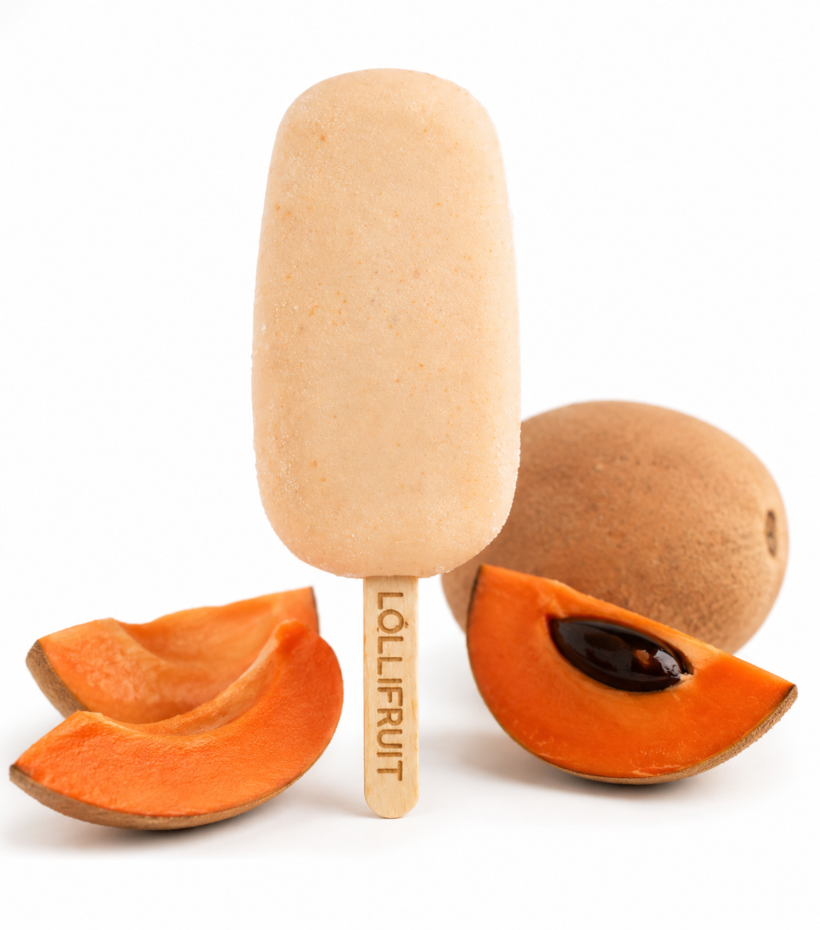 A lollifruit ice cream bar with a wooden stick