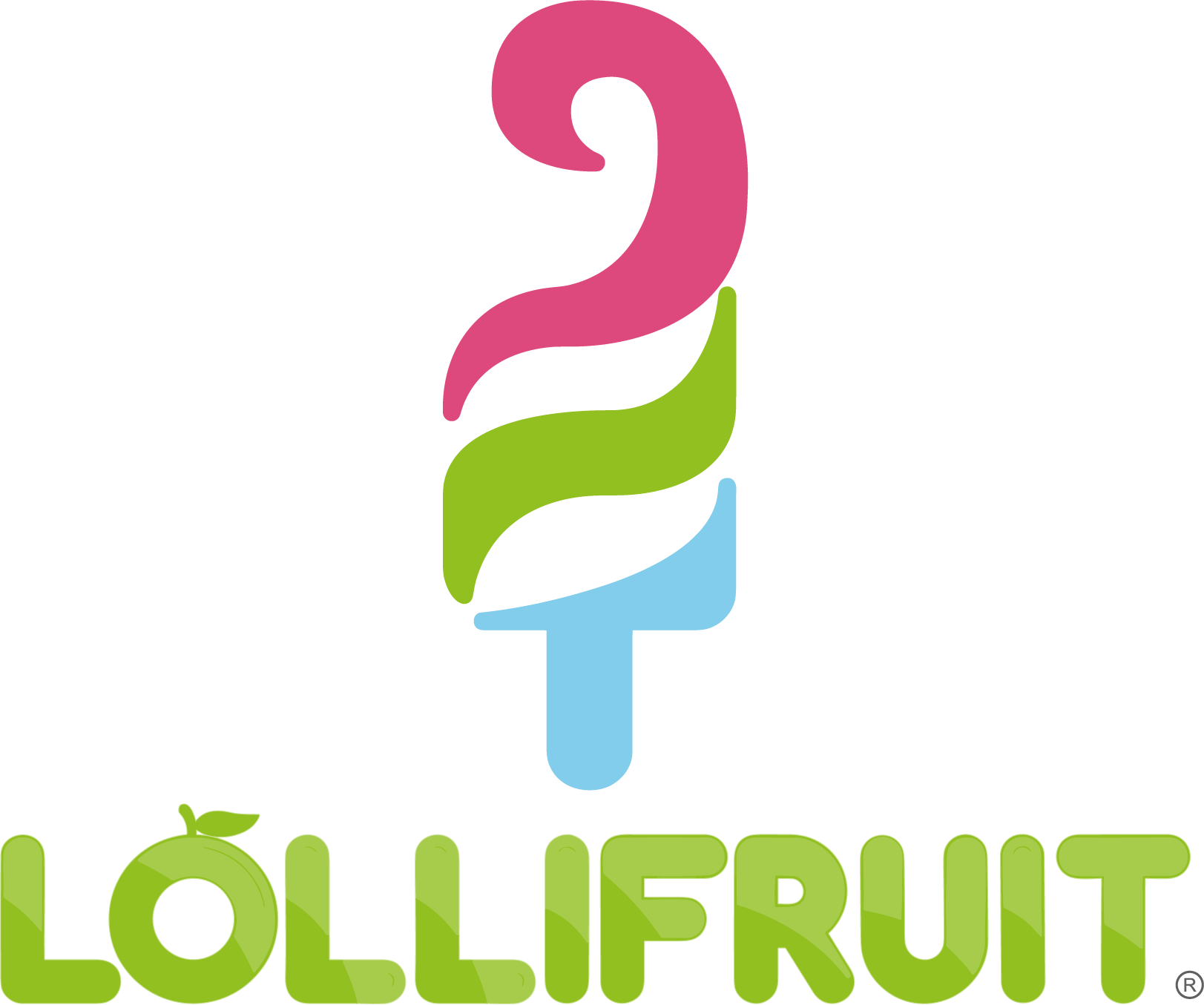 A lollifruit logo with a swirl in the middle