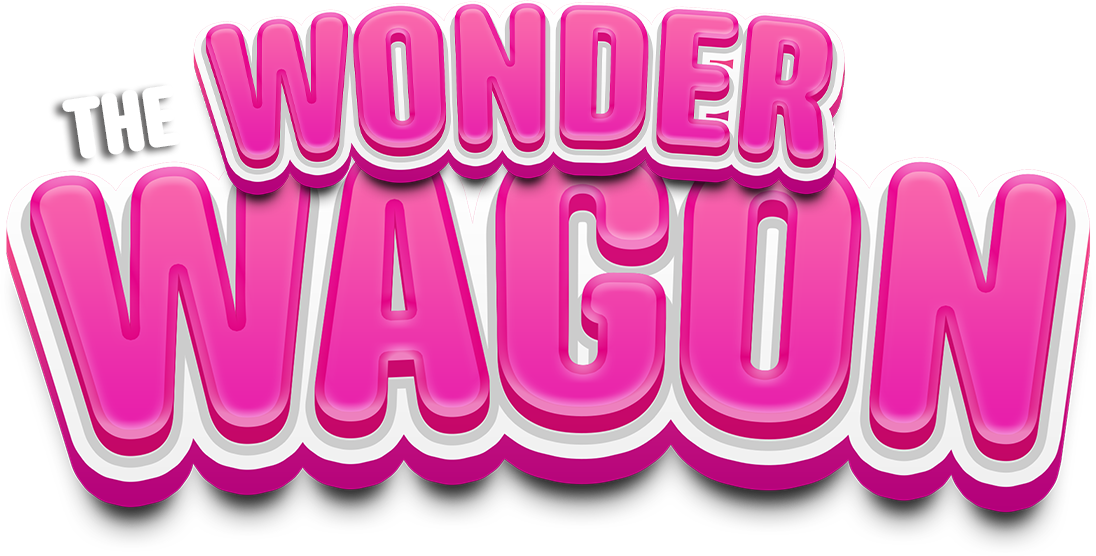 Logo reading “The Wonder Wagon” in pink and white bubble letters on a white background