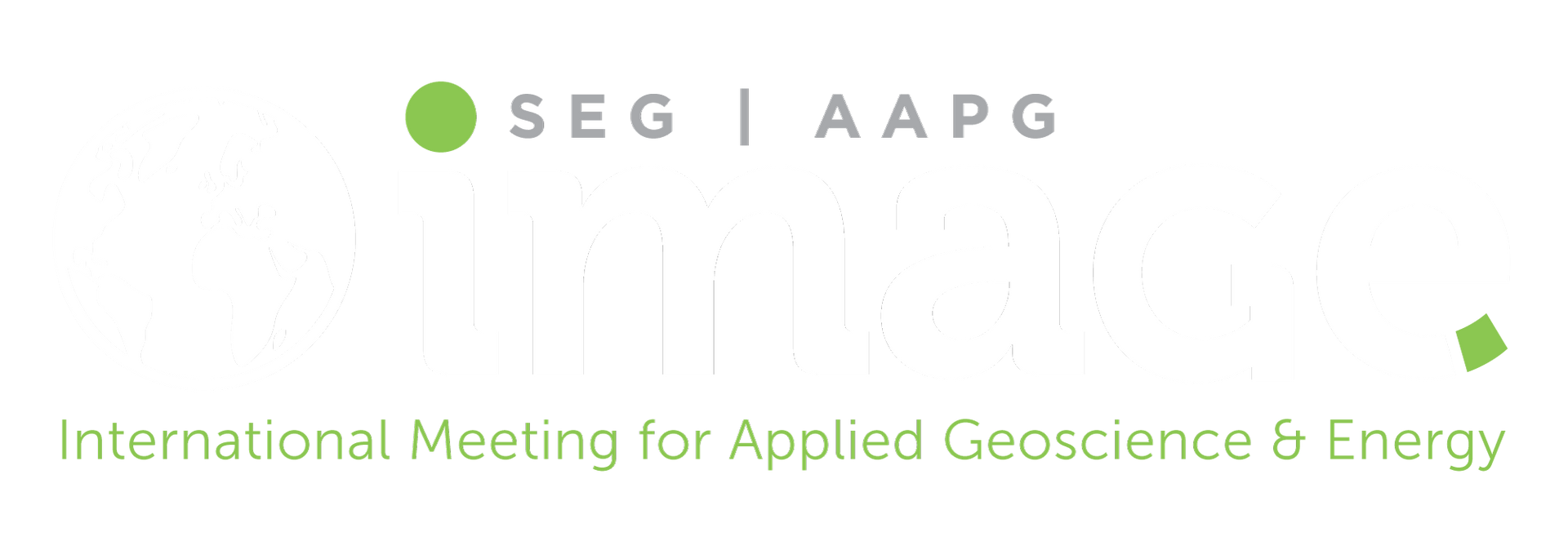 SEG | AAPG, International Meeting for Applied Geoscience & Energy logo, light green text and accents.